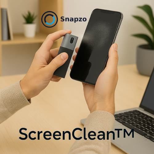 ScreenClean™ schermreinigingsset met spray en microvezeldoek.